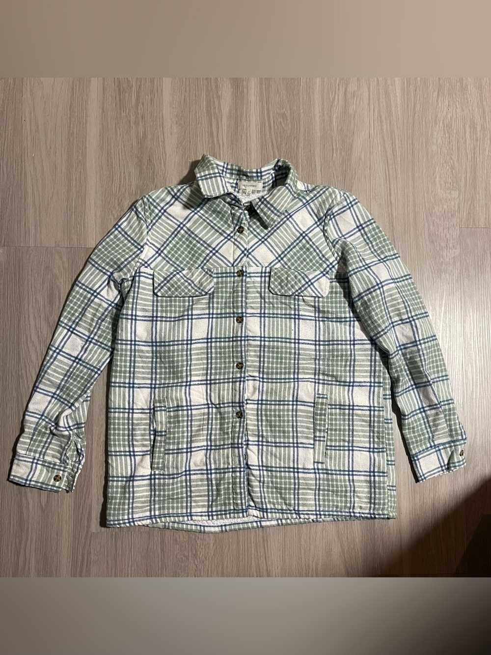 Green, White& Blue Plaid Button-Up Shacket